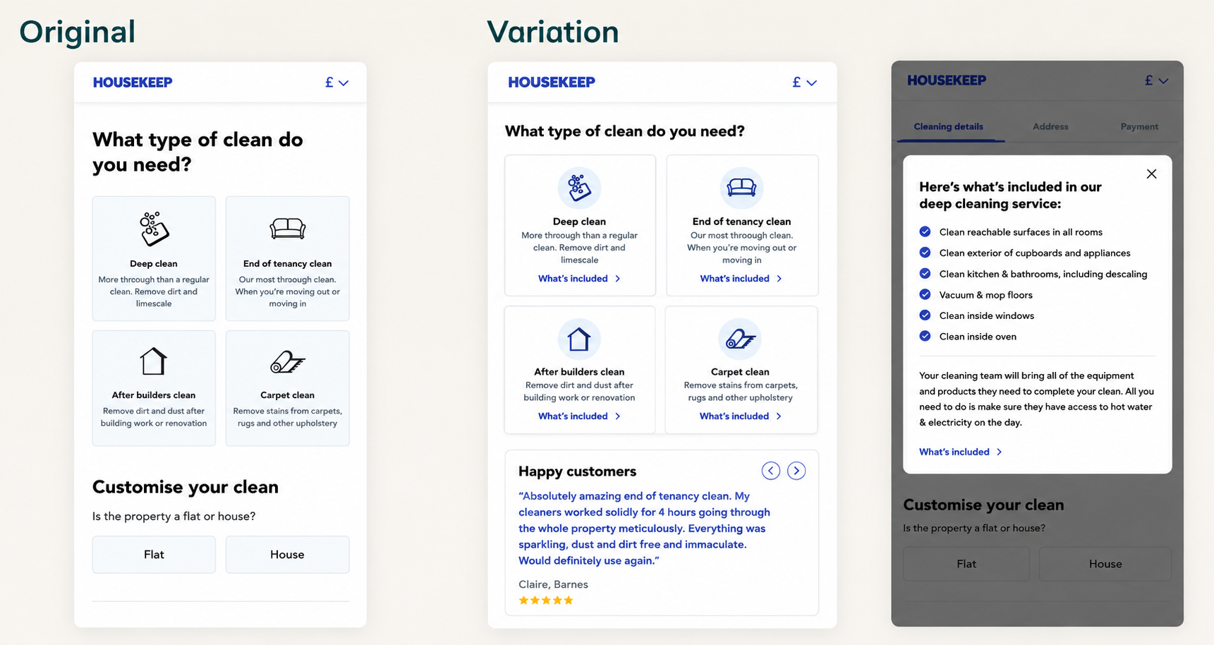 Mobile UI design A/B test mockup