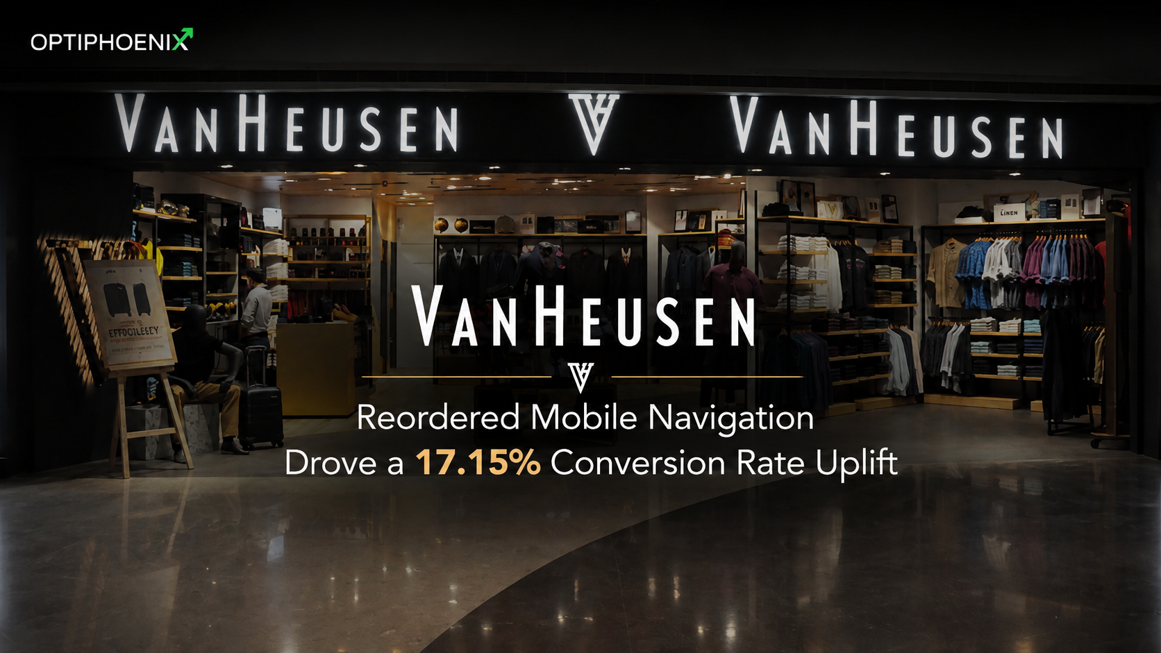 Van Heusen × OptiPhoenix: Reordered Mobile Navigation Drove a 17.15% Conversion Rate Uplift